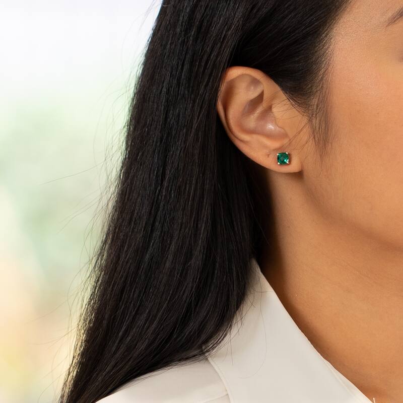 14k Yellow Gold Emerald Stud Earrings 1.72 ct Cushion Shape