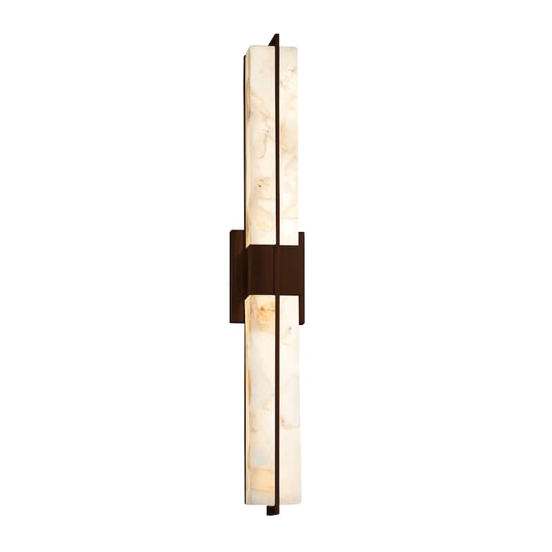 Justice Design Alabaster Rocks! Era Dark Bronze 30-inch LED Linear Wall/ Bath Light, Alabaster Rocks Shade - Dark Bronze