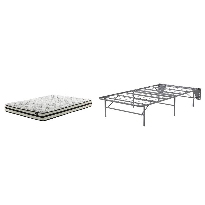 Signature Design by Ashley 8 Inch Chime Innerspring Black/White 2-Piece Twin Mattress Package - White/Black - Twin - Regular Profile - Firm