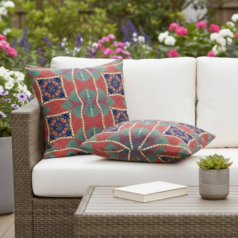 HomeRoots Set of Two 16" X 16" Blue and Green Blown Seam Eclectic Indoor Outdoor Throw Pillow - 16.00' X '16.00' X '5.00 - Blue/Green - 16.00' X '16.00' X '5.00