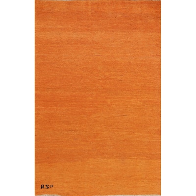 Contemporary Gabbeh Oriental Foyer Rug Hand-Knotted Orange Wool Carpet - 3'2"x 4'11"