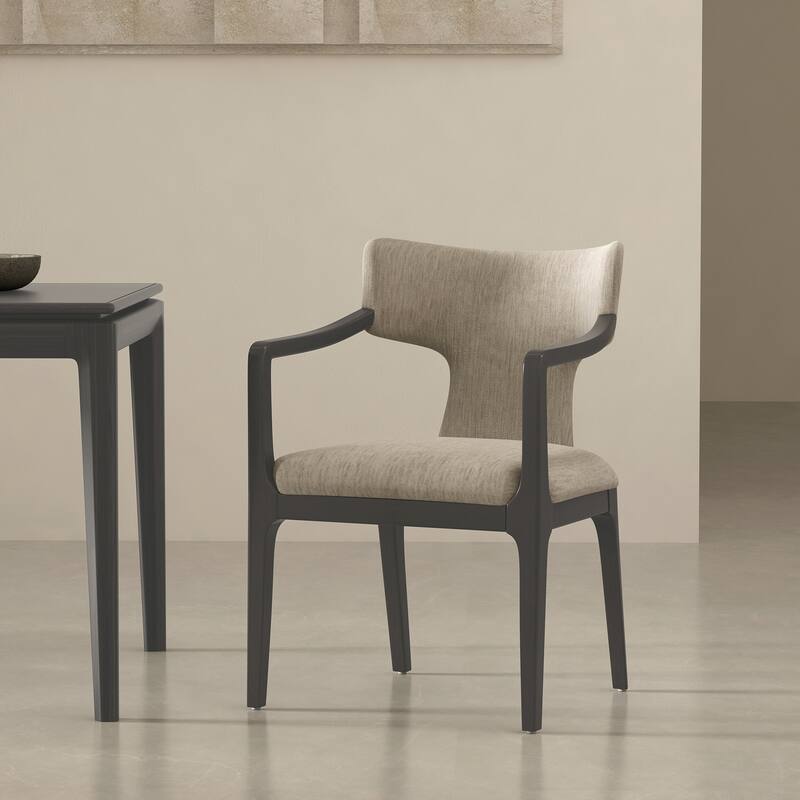 Eloria Chenille Wood Dining Room Armchair - Taupe