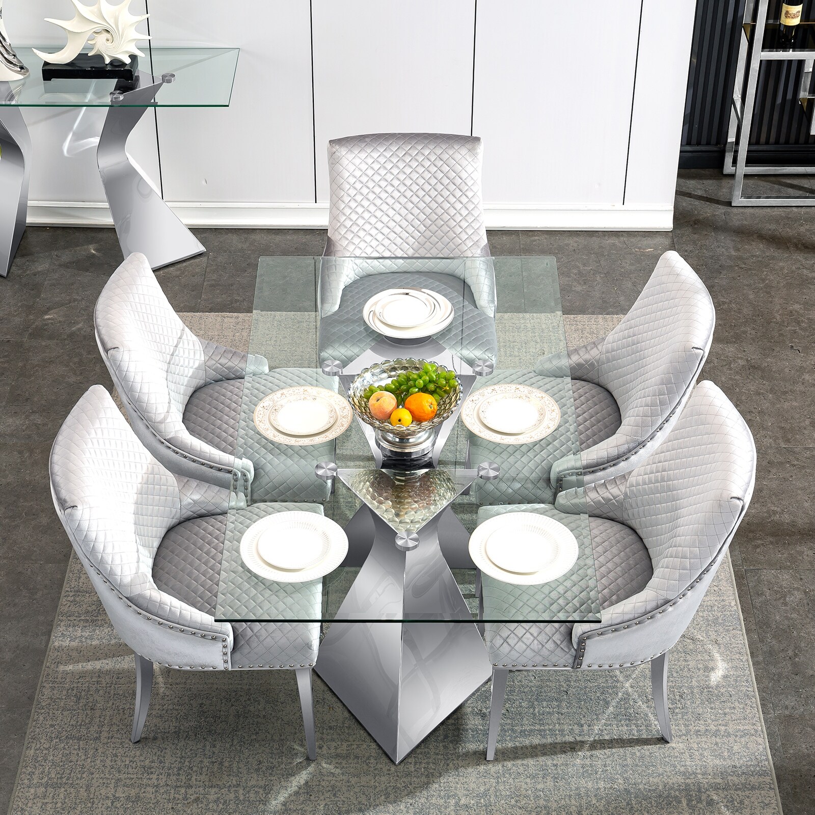 Light Grey Velvet Upholstered Dining Chairs with Mirrored Silver Metal Legs for Kitchen and Dining Room Bed Bath Beyond 39503135