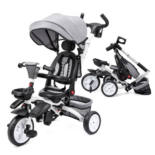 slide 2 of 15, Baby Tricycle, 7 in 1 Folding Toddler Bike Grey