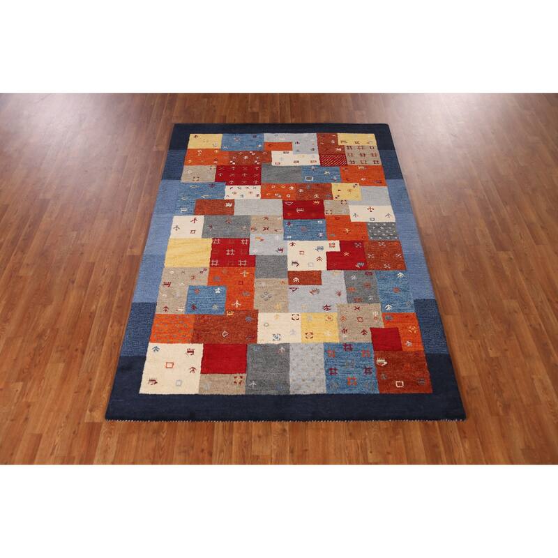 Geometric Gabbeh Indian Area Rug Tribal Hand-Tufted Wool Carpet - 5'3" x 7'7"