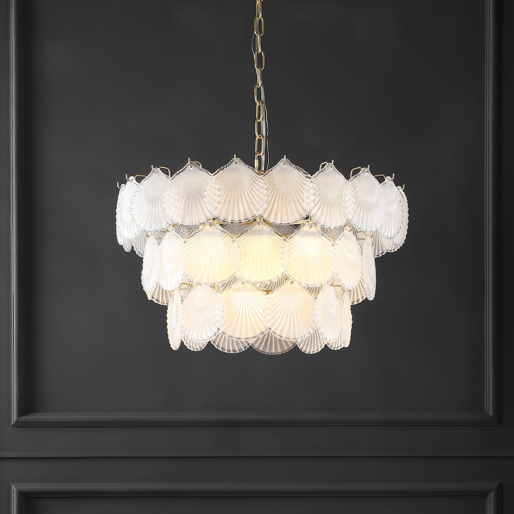 SAFAVIEH Couture Janey 3-Tier Glass Pendant - 24 In W x 24 In D x 19.75 / 67.75 In H - Gold
