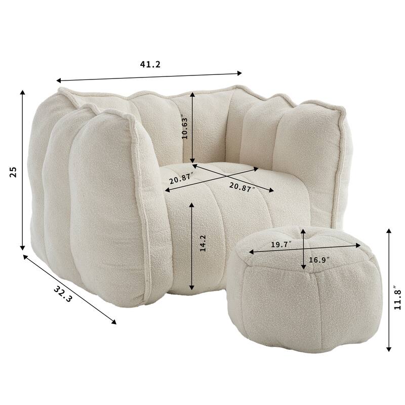 Soft Bean Bag Chair Lazy Sofa with Footstool