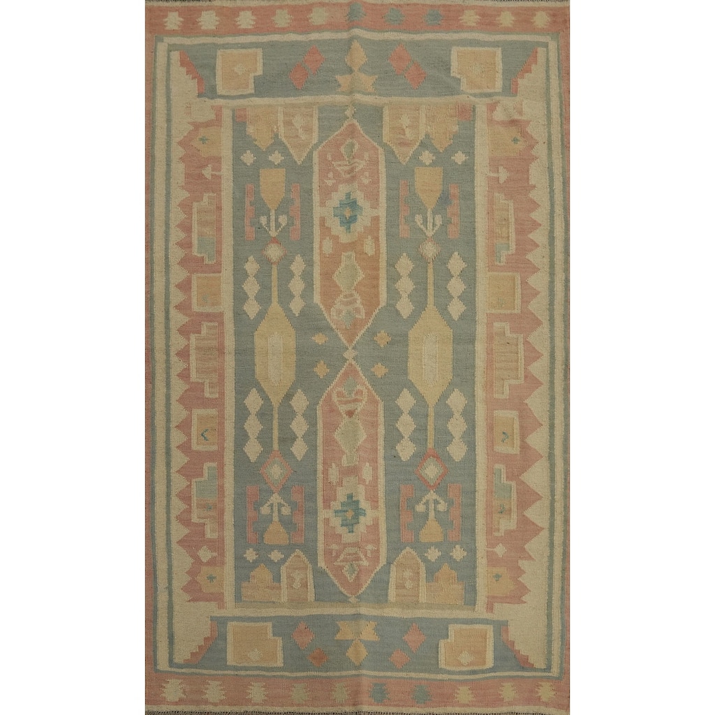 Hand Woven Oriental 100% Wool Carpet Southwestern Tribal Multi-Colored Kilim Area Rug - 6' 1'' X 4' 0''