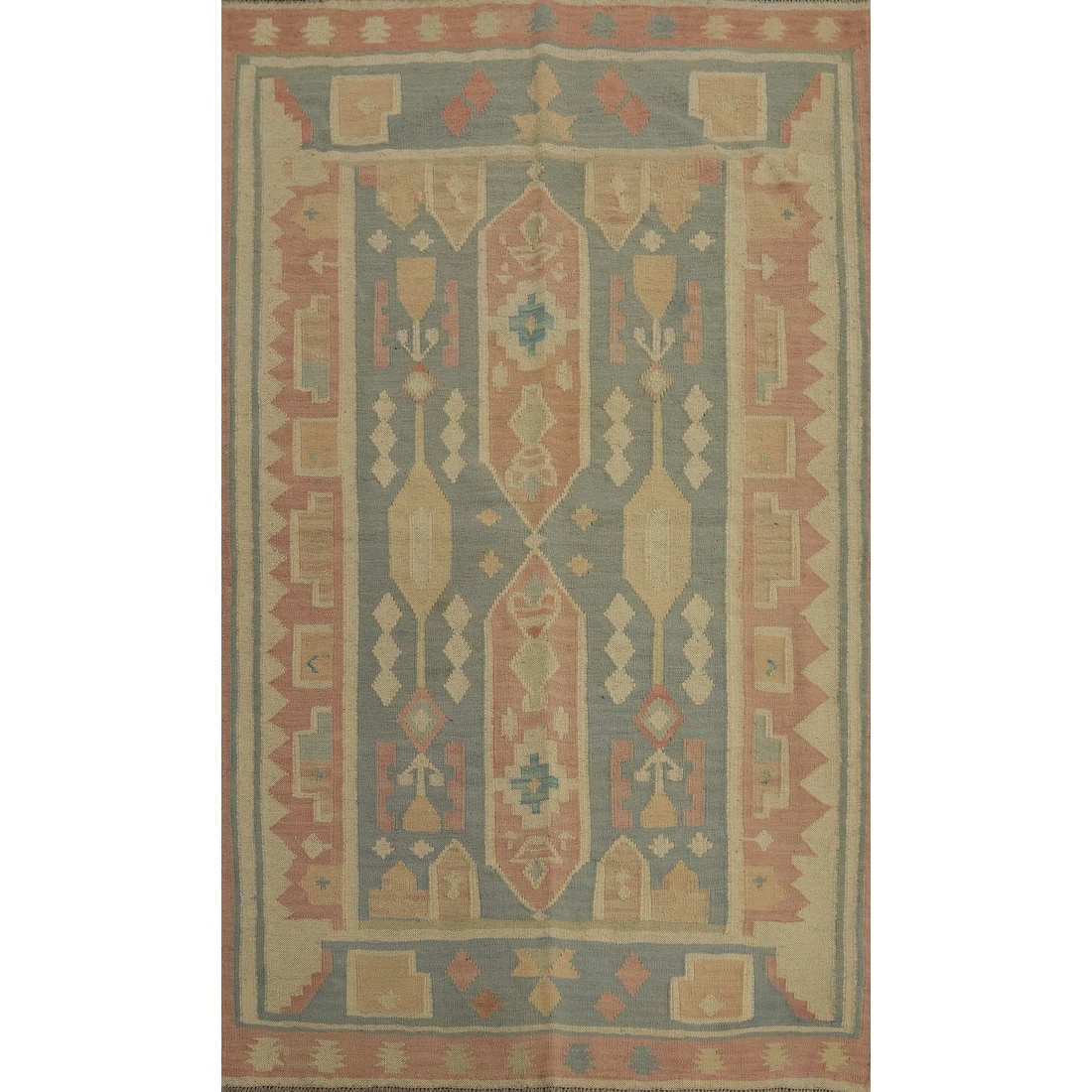 Hand Woven Oriental 100% Wool Carpet Southwestern Tribal Multi-Colored Kilim Area Rug - 6' 1'' X 4' 0''