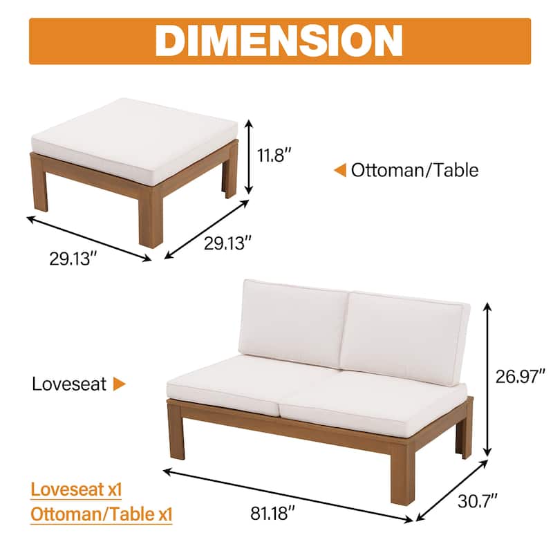 Outdoor 80" RUST-RESISTANT ACACIA Wood Sofa Loveseat Free Standing with Cushions
