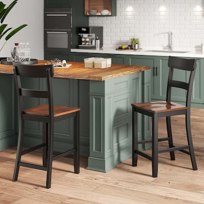 2 PCS Wooden Bar Stools 24.5" Counter Height Bar Dining Chairs