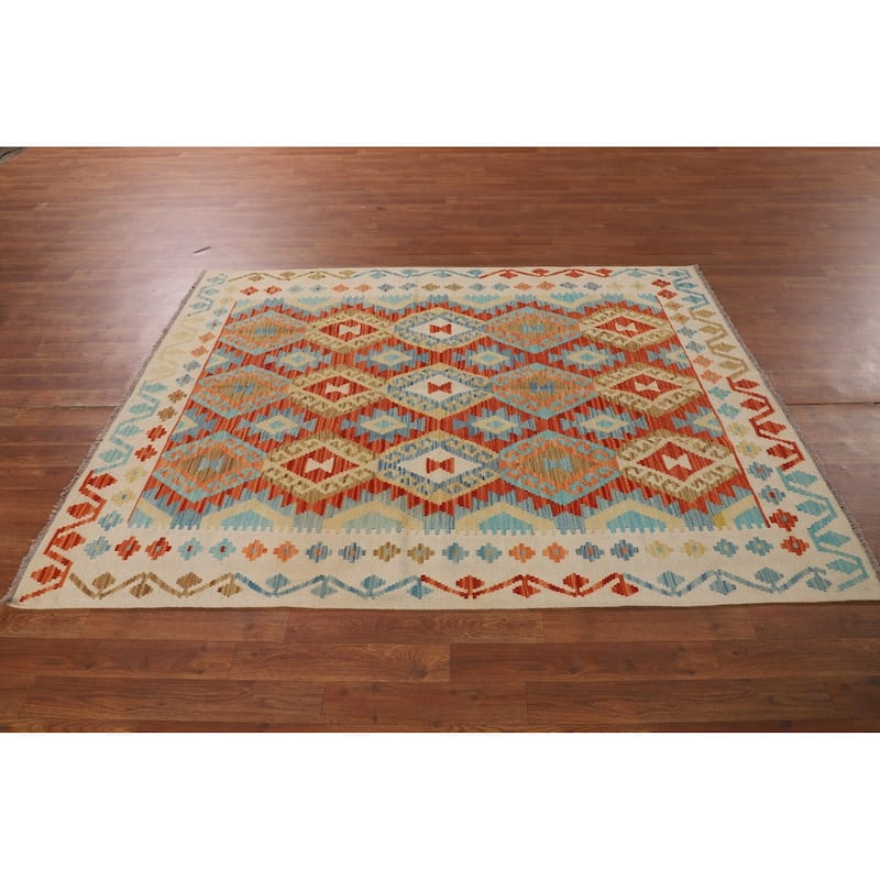 Kilim Reversible Oriental Area Rug Hand-Woven Wool Carpet - 4'10"x 6'5"