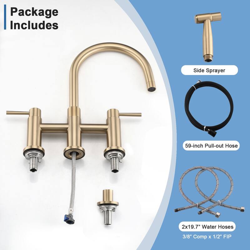 PROOX Double Handle Bridge Kitchen Faucet with Side Sprayer