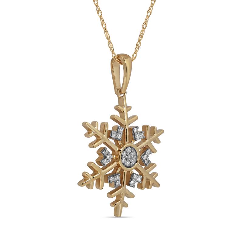 10K Gold 1/10ct TDW Diamond Snowflake Pendant Necklace for Women
