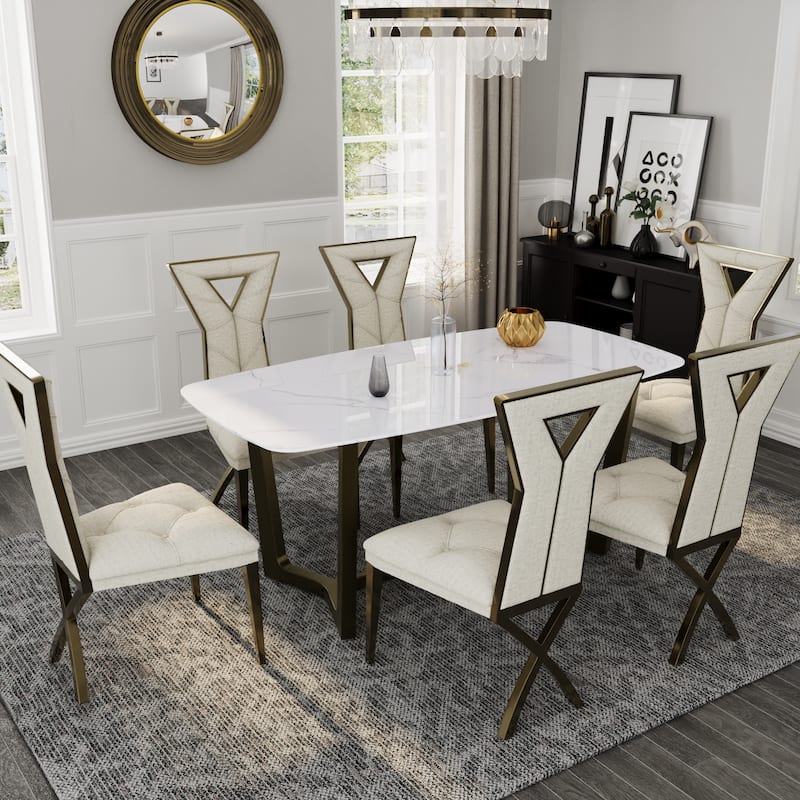 Brushed Bronze Dining Table Set