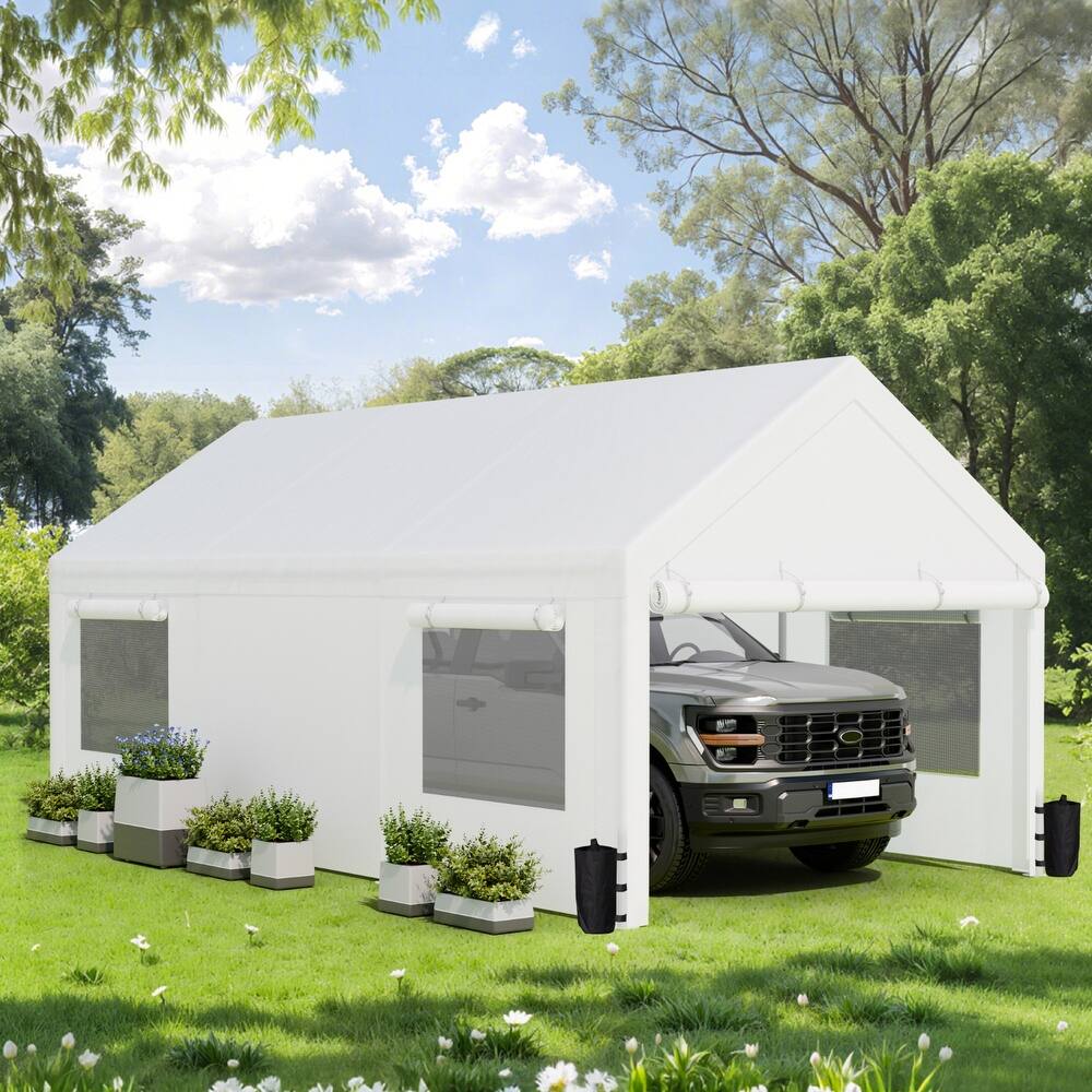 Futzca 12x20 ft Carport Canopy, Waterproof Outdoor Shelter with Sandbags