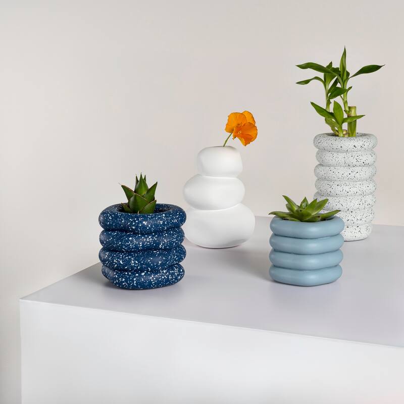 JONATHAN Y Hollis Modern Minimalist Handmade Concrete Stacked Ring Planter Set with Drainage Holes (Set of 4)