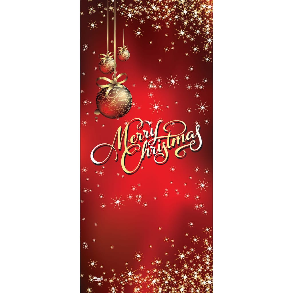 80" x 36" Red Gold Ornaments Merry Christmas Door Mural Sign Decor