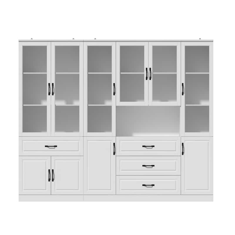 78.7"Modular White Curio Bookcase Cabinet w/Glass Doors Buffet Display