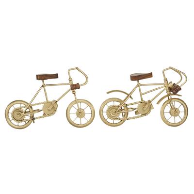 Metal Bike Sculpture with Wood Accents - Set of 2 Gold - Roche River Decor