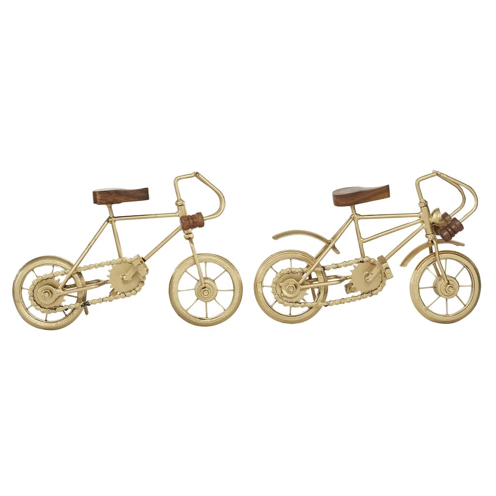 Metal Bike Sculpture with Wood Accents - Set of 2 Gold - Roche River Decor
