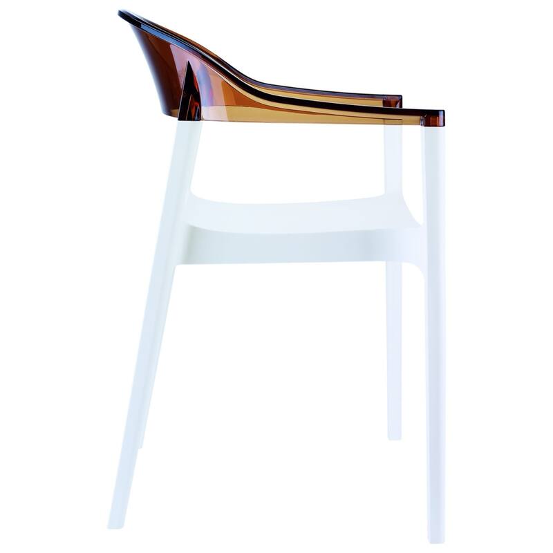 32" White and Amber Transparent Stackable Outdoor Patio Dining Arm Chair