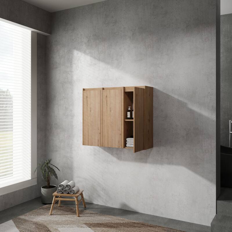 Modern Wall-Mounted Bathroom Side Cabinet with Soft-Close Doors, Floating Design, 6 Storage Compartments, 12-Inch Width