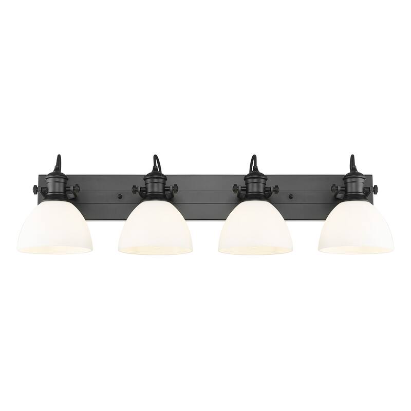 Yep by Golden Lighting Hines 4-light Vanity in Matte Black and Opal Glass