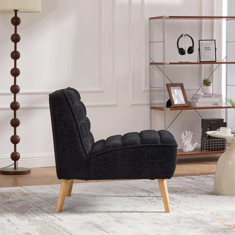 Modern Armless Accent Chair, Chenille Upholstered Lounge Chair, Vanity Chair with Rubber Wood Legs for Living Room, Bedroom