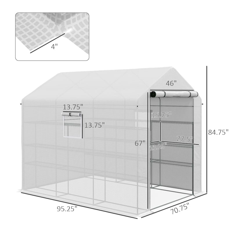UV-Resistant Greenhouse Shed with Shelves & Mesh Door Garden Shed Plant Shed with Double-Layer Roll-Up Door