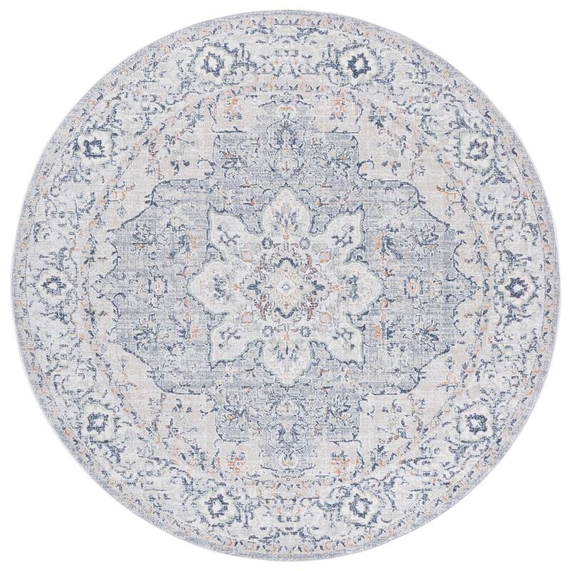 SAFAVIEH Hunter Kerri Transitional Rug - 6'7" Round - Ivory Grey/Dark Grey/Beige
