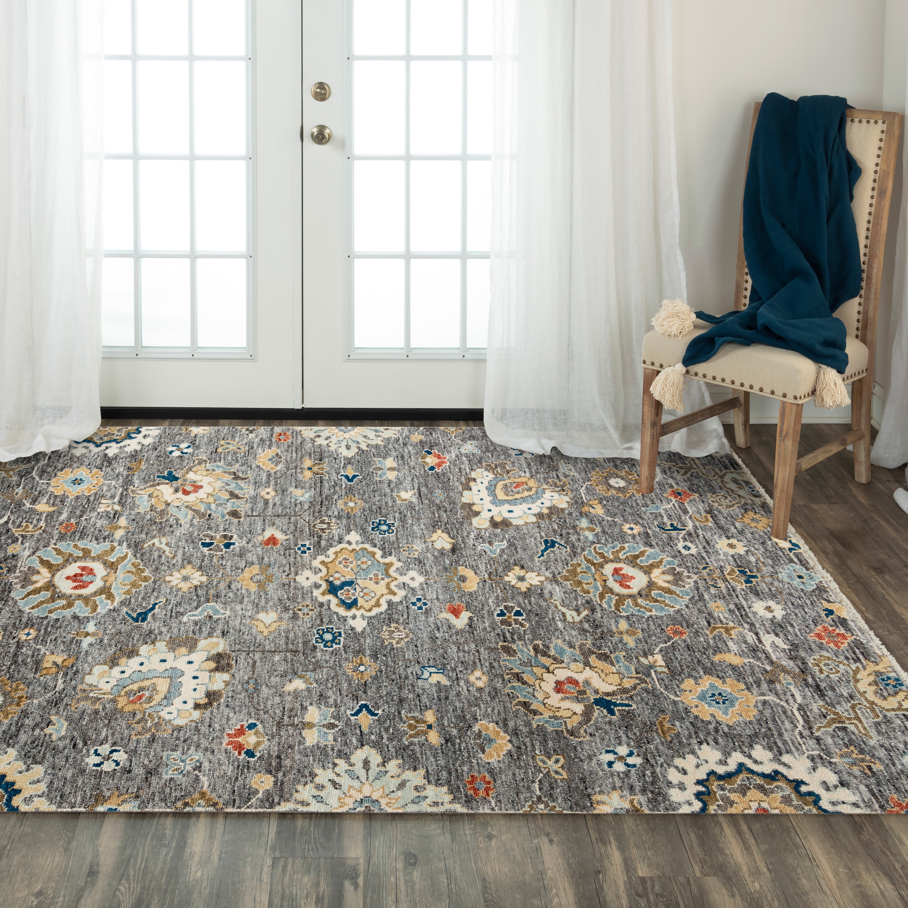 Alora Decor Abby Grey Multi-colored Hand-knotted Wool Area Rug