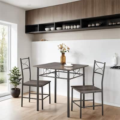 3 Piece Wood Kitchen Dining Set with Metal Frame