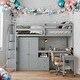 preview thumbnail 1 of 18, Full Size Loft Bed with Stairs, Bookshelf, Drawers, Desk & Wardrobe - Multifunctional Furniture for Kids & Teens Gray