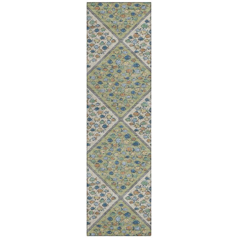 Machine Washable Indoor/ Outdoor Diamond Fish Chantille Rug