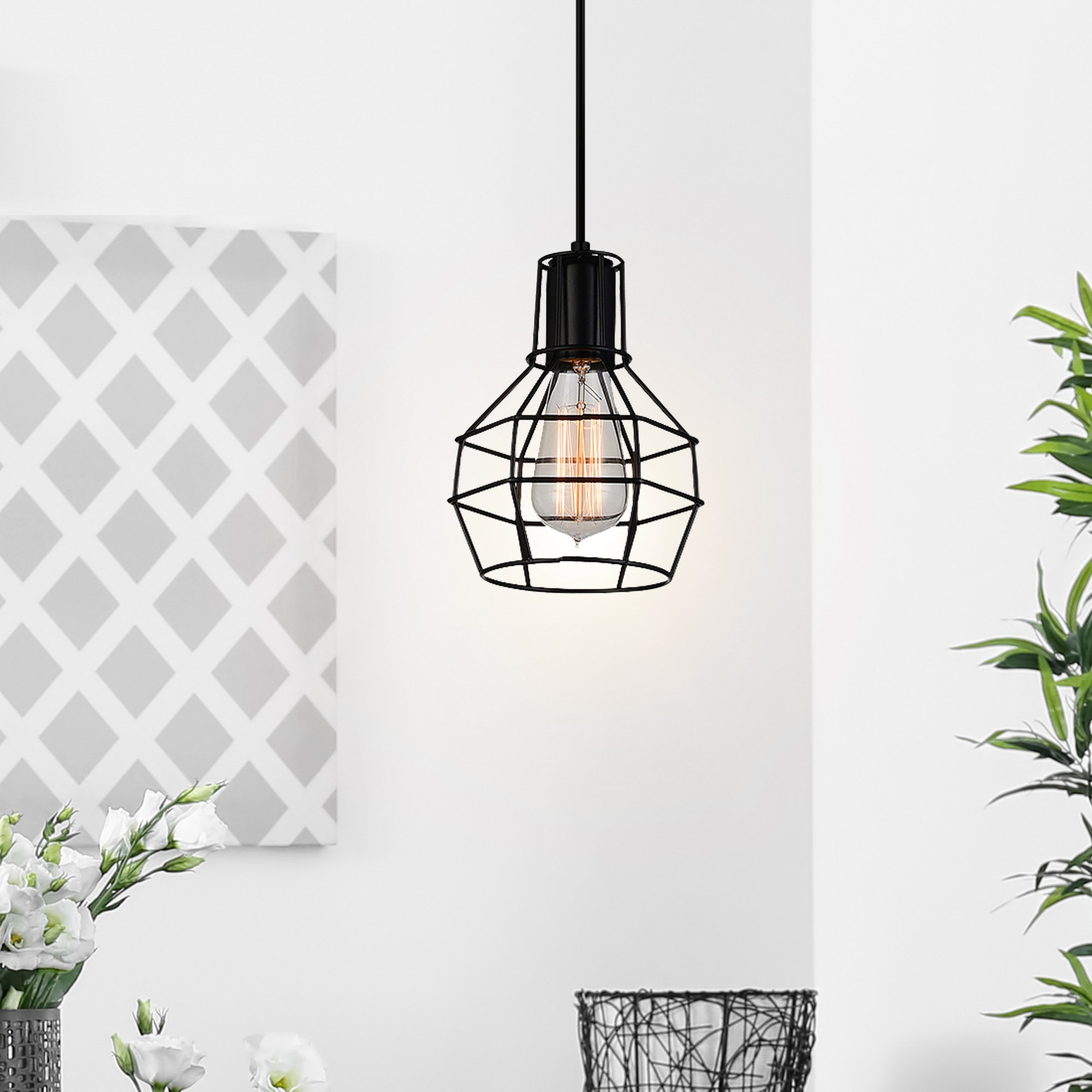 CWI Lighting Secure 1 Light 6in Black Mini Pendant