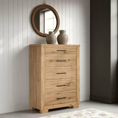Dani Tall Dresser Chest, 5 Drawer, 58 Inch Rustic Brown Solid Hardwood