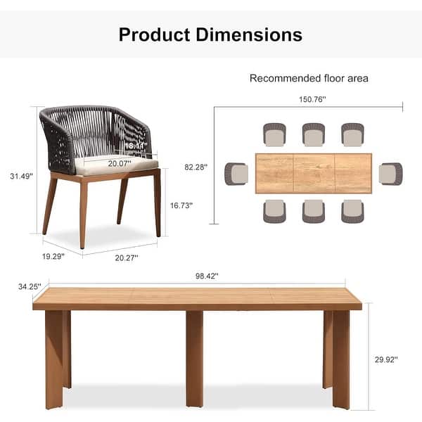dimension image slide 0 of 3, PURPLE LEAF 11 Pieces Outdoor Dining Set Metal Rattan Furniture Set for Lawn Backyard Patio Dining Set