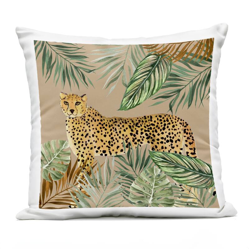 Stupell Palm Leaves Around Leopard Printed Outdoor Throw Pillow Design by Janet Tava - Accent - Polyester - Tan - Single