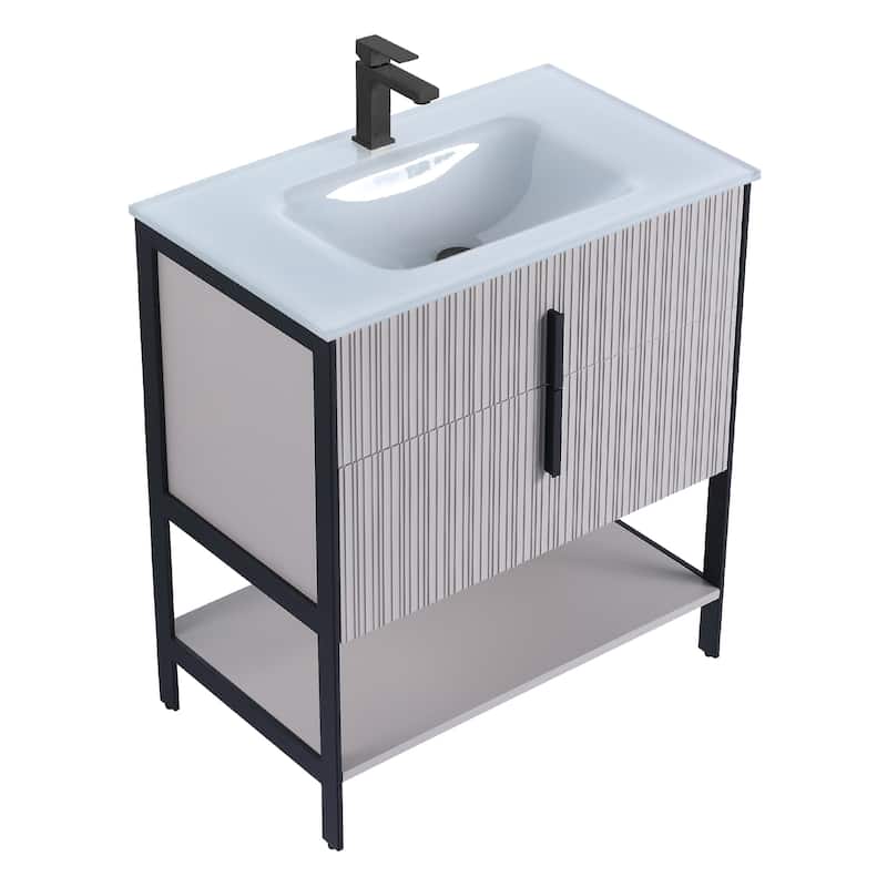 Fine Fixtures Serenity Modern Bathroom Vanity with White Glass Top