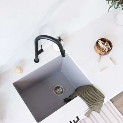 STYLISH 25 inch Single Bowl Dual Mount Composite Granite Utility Sink