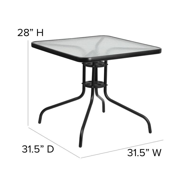 31.5" Square Tempered Glass Metal Table with Smooth Ripple Design Top