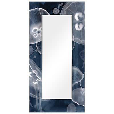"Moon Jellies"Abstract Rectangular Beveled Wall Mirror on Free Floating Printed Tempered Glass - Clear - 72 x 36