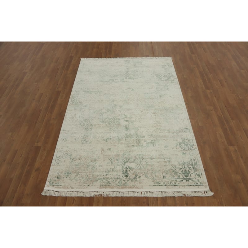 Machine Made Oriental Polyester Carpet Abstract Beige & Ivories Distressed Area Rug - 7' 9'' X 5' 2''