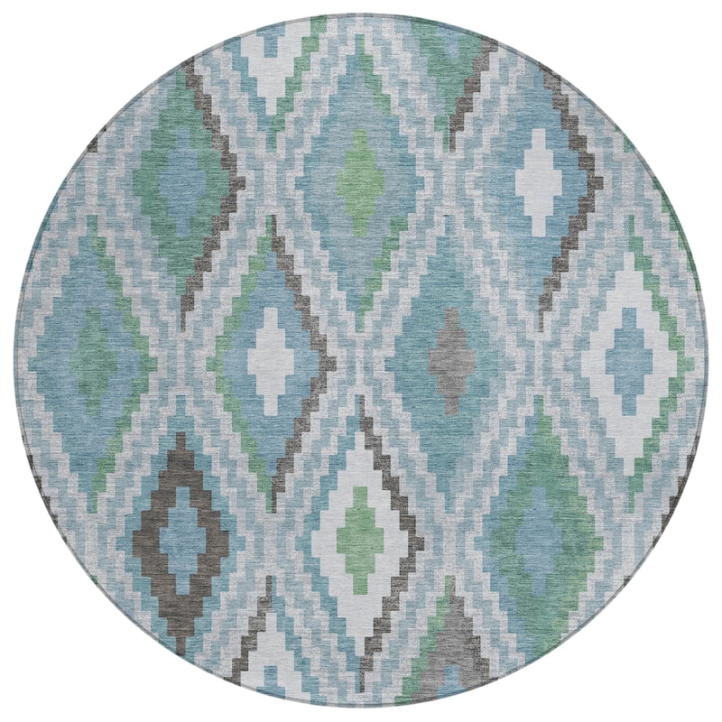 Machine Washable Indoor/ Outdoor Global Geo Chantille Rug