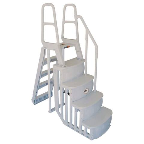 Main Access 48-54 Inch Adjustable Above Ground Swimming Pool Smart Step and Ladder Entry System with Handrails, Taupe - 86