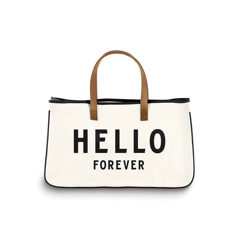 Curata Hello Forever Canvas Tote with Leather Handles
