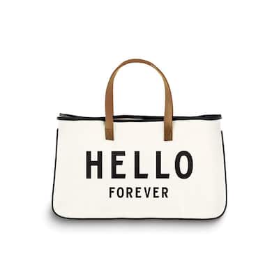 Curata Hello Forever Canvas Tote with Leather Handles