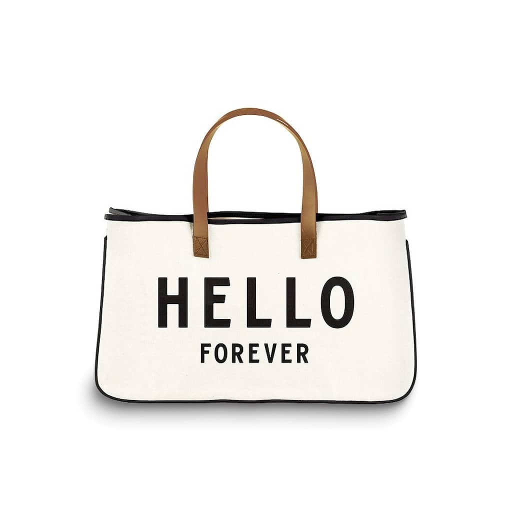 Curata Hello Forever Canvas Tote with Leather Handles