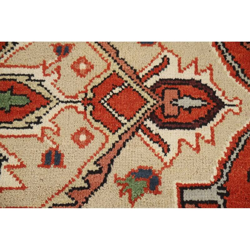 Orange Heriz Serapi Oriental Area Rug Hand-Knotted Wool Carpet - 9'0" x 11'10"